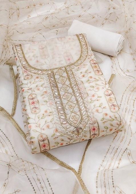 White Embroidered Viscose Dress Material