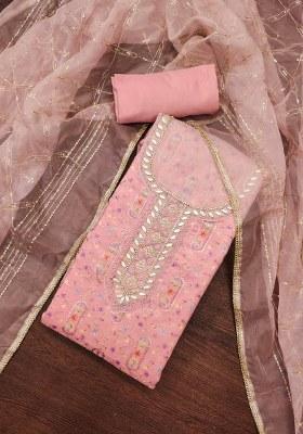 Pink Embroidered Viscose Dress Material