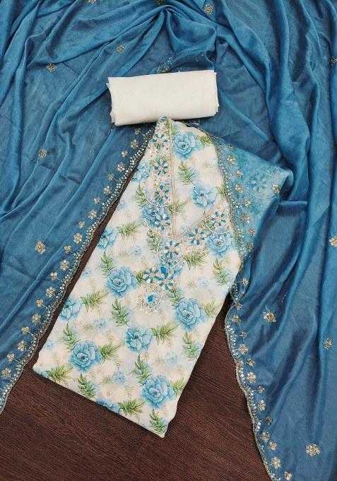 Multicolor Embroidered Cotton Blend Dress Material