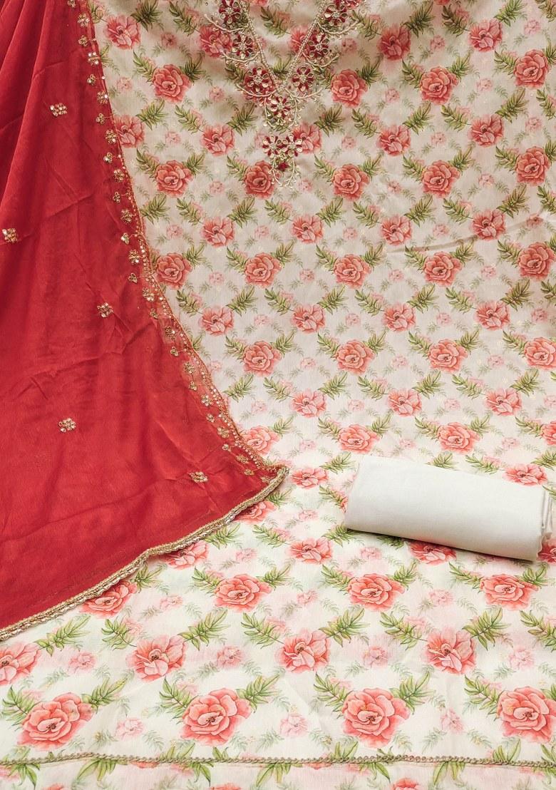 Multicolor Embroidered Cotton Blend Dress Material