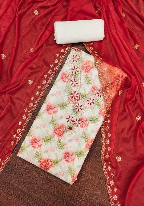 Multicolor Embroidered Cotton Blend Dress Material