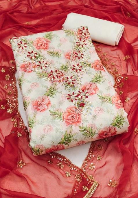 Multicolor Embroidered Cotton Blend Dress Material