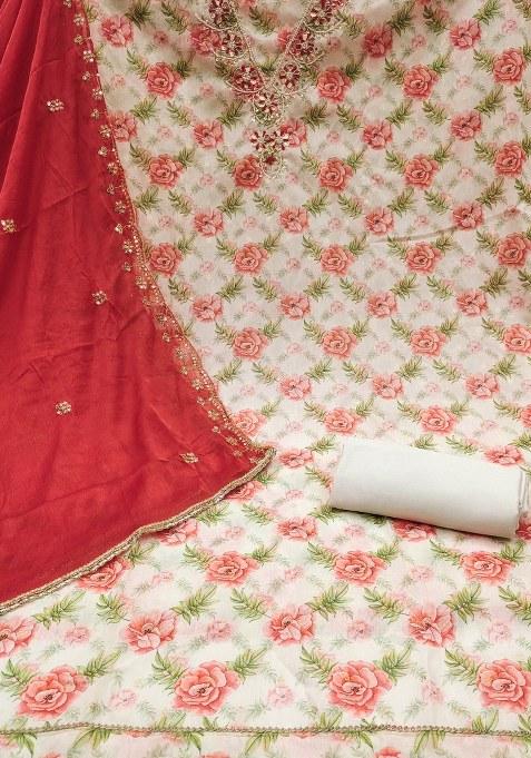 Multicolor Embroidered Cotton Blend Dress Material