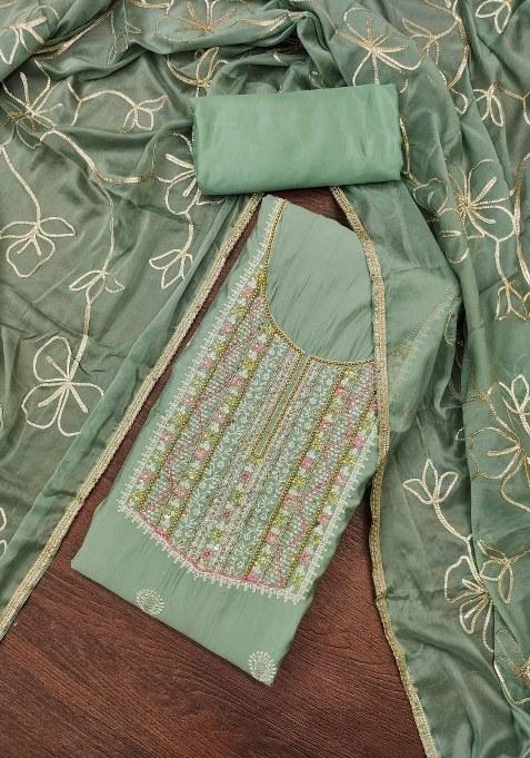 Sea Green Embroidered Cotton Straight Kurta Set