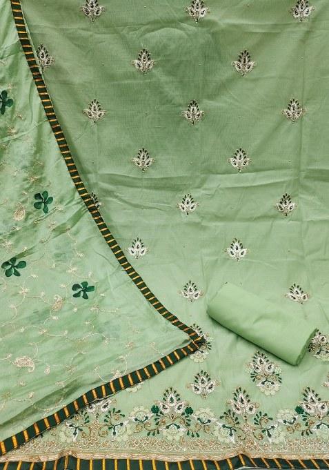Light Green Embroidered Chanderi Dress Material