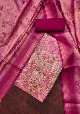 Pink Embroidered Cotton Blend Dress Material