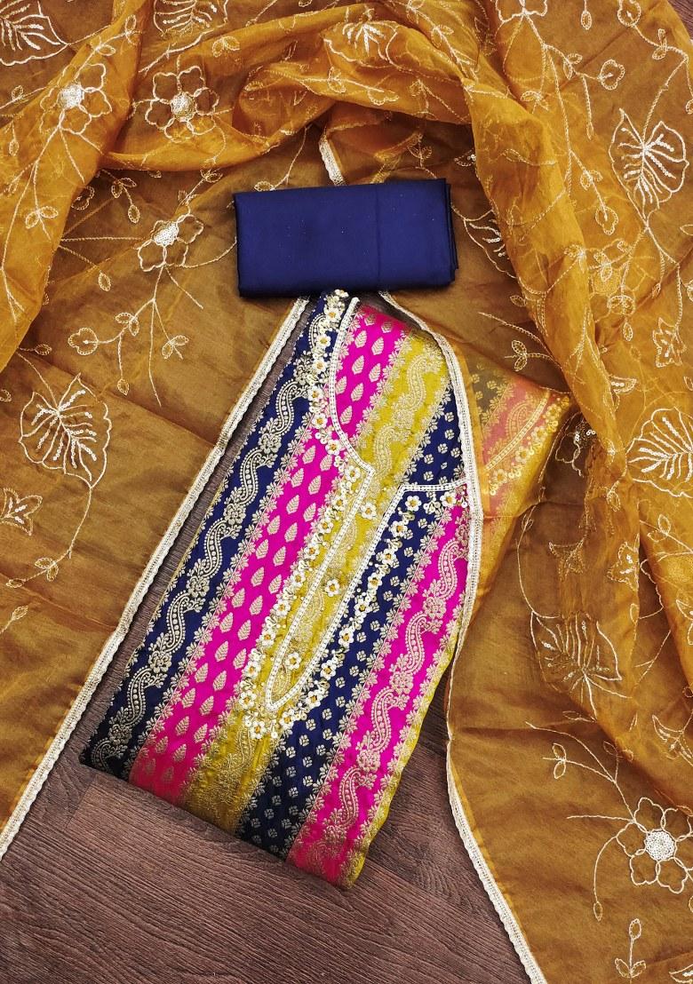 Multicolor Embroidered Jacquard Dress Material