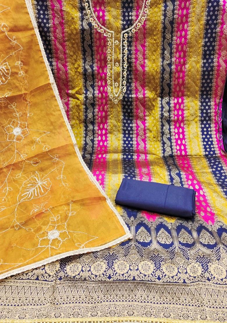 Multicolor Embroidered Jacquard Dress Material