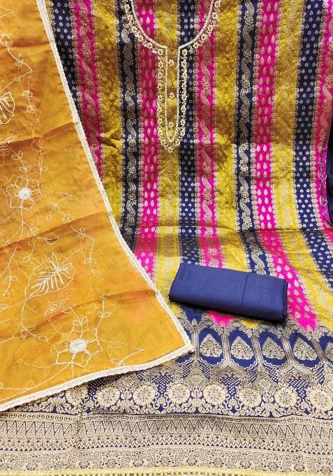 Multicolor Embroidered Jacquard Dress Material