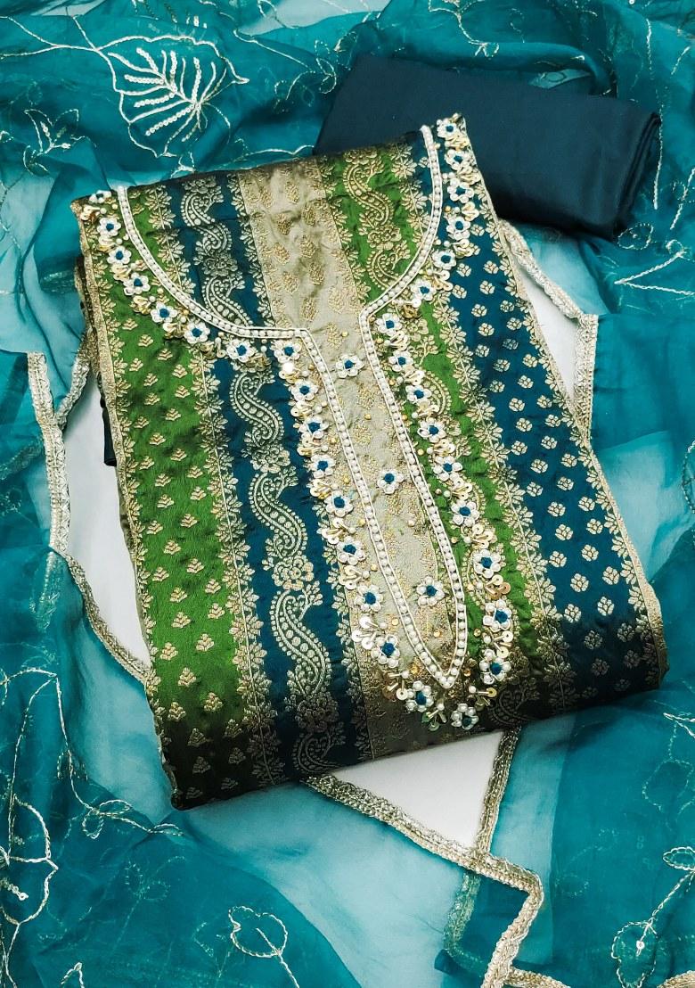 Multicolor Embroidered Jacquard Dress Material