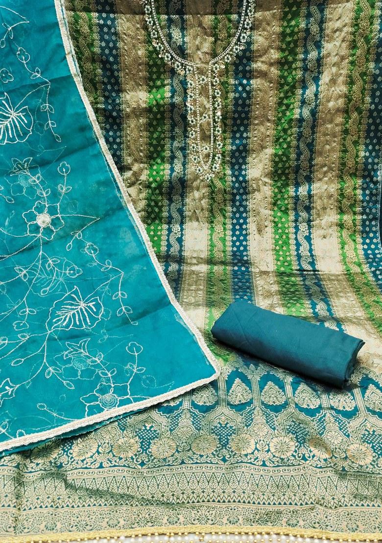 Multicolor Embroidered Jacquard Dress Material