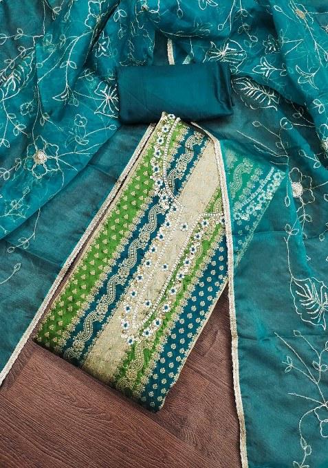 Multicolor Embroidered Jacquard Dress Material