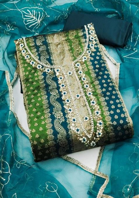 Multicolor Embroidered Jacquard Dress Material