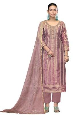 Purple Embroidered Viscose Dress Material