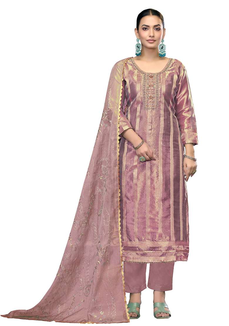 Purple Jacquard Viscose Straight Kurta Set - Indya