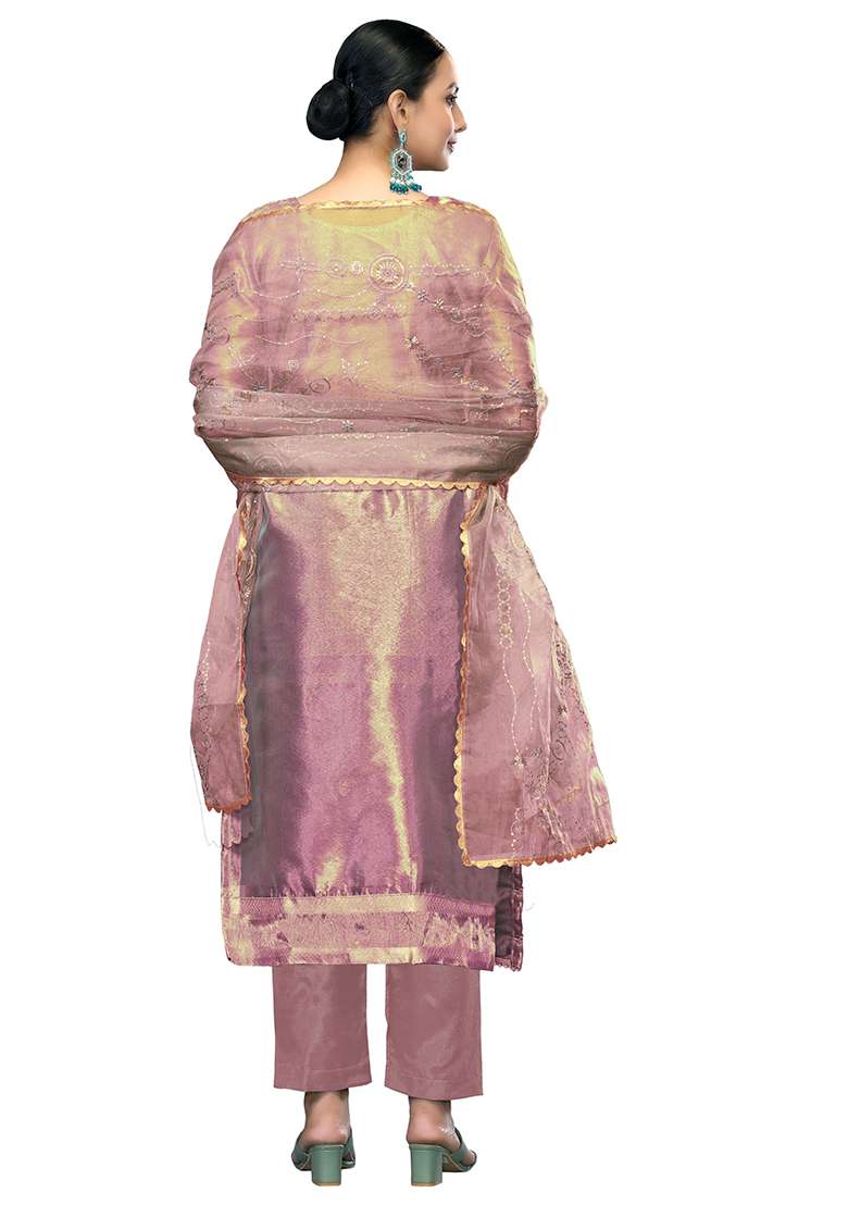Purple Jacquard Viscose Straight Kurta Set - Indya