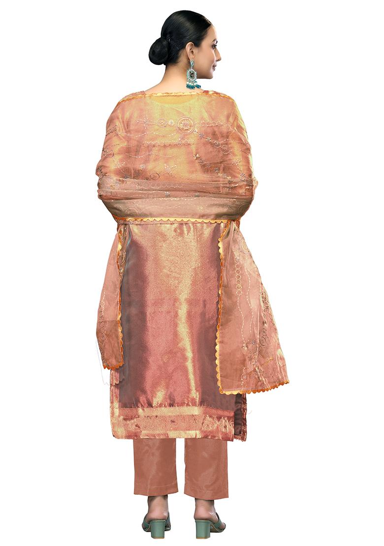 Pink Embroidered Viscose Dress Material