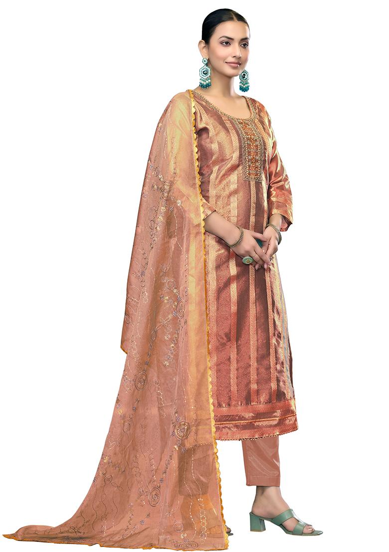 Pink Embroidered Viscose Dress Material