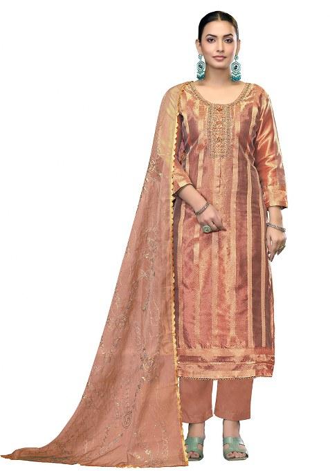 Pink Embroidered Viscose Dress Material