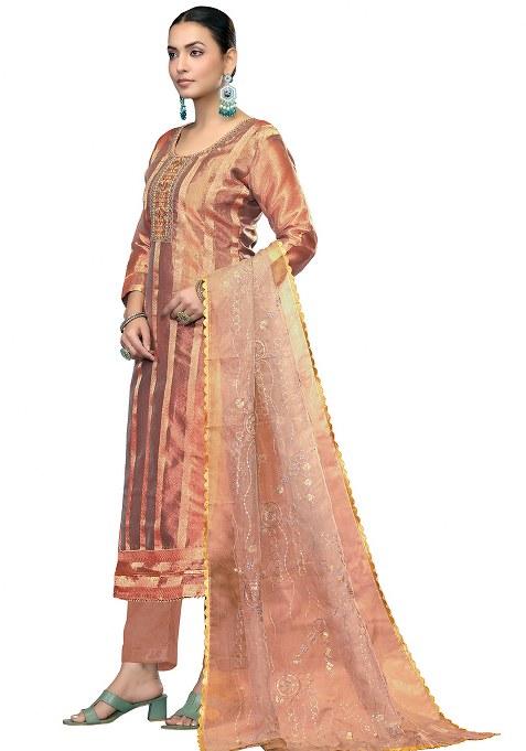 Pink Embroidered Viscose Dress Material