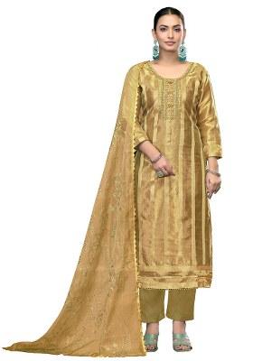 Olive Green Embroidered Viscose Dress Material