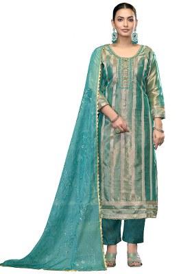 Sea Green Embroidered Viscose Dress Material