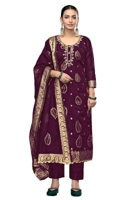 Purple Embroidered Modal Dress Material