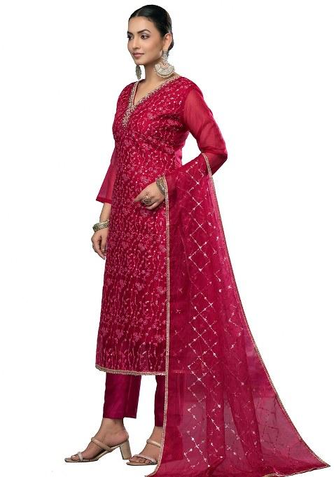 Maroon Embroidered Viscose Dress Material