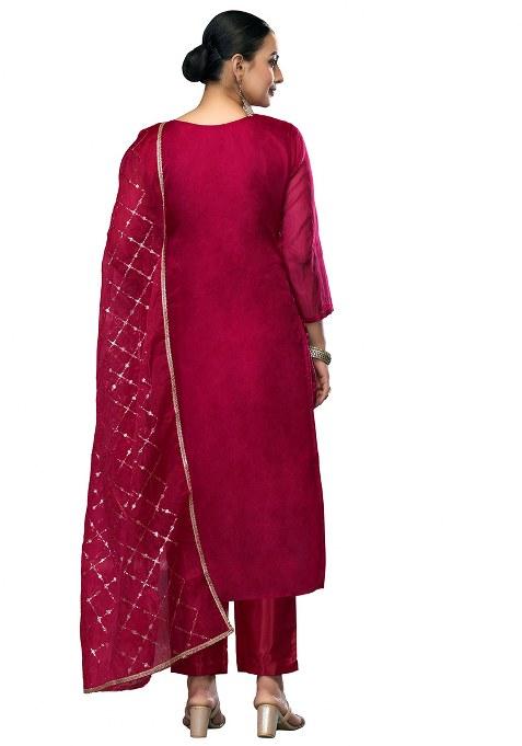 Maroon Embroidered Viscose Dress Material
