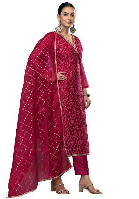 Maroon Embroidered Viscose Dress Material