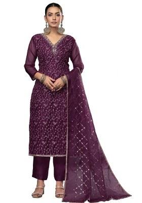 Blue Embroidered Viscose Dress Material