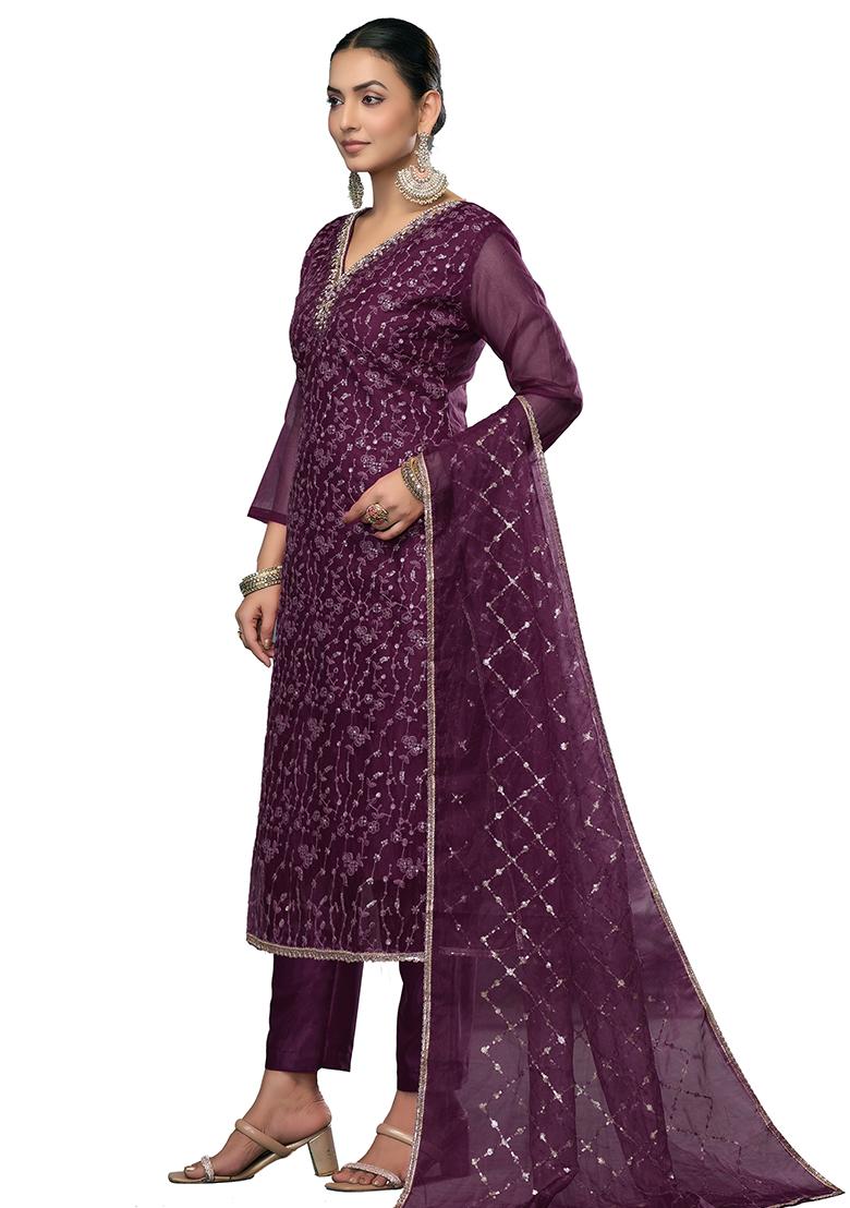 Blue Embroidered Viscose Dress Material