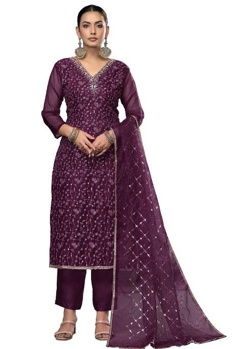 Blue Embroidered Viscose Dress Material