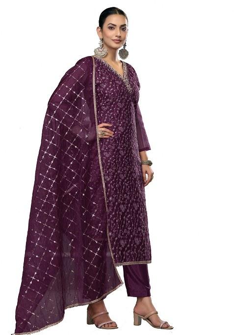 Blue Embroidered Viscose Dress Material