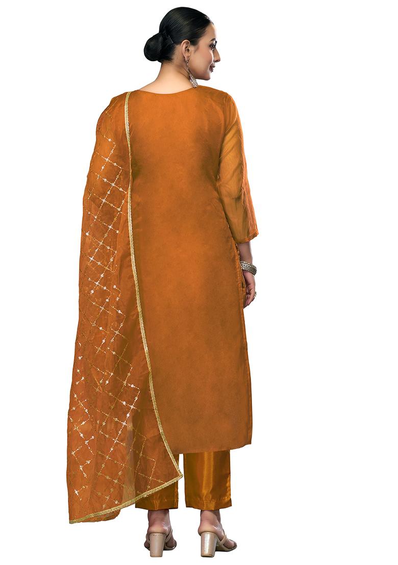 Yellow Embroidered Viscose Dress Material