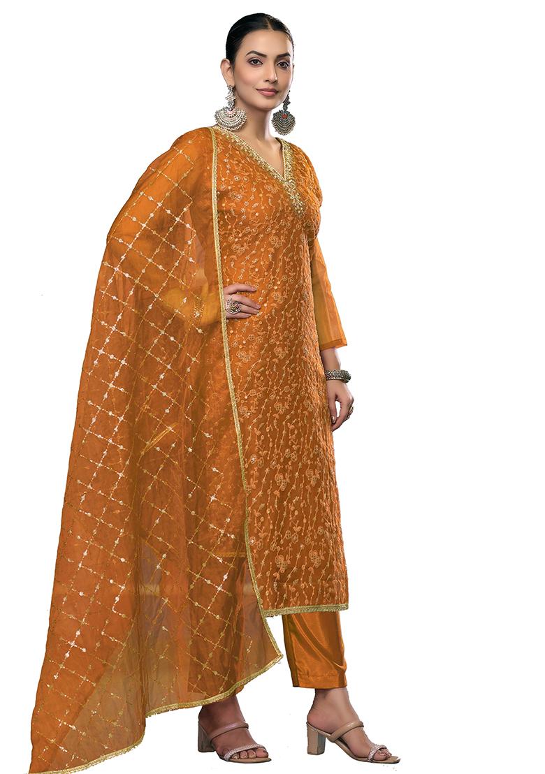 Yellow Embroidered Viscose Dress Material