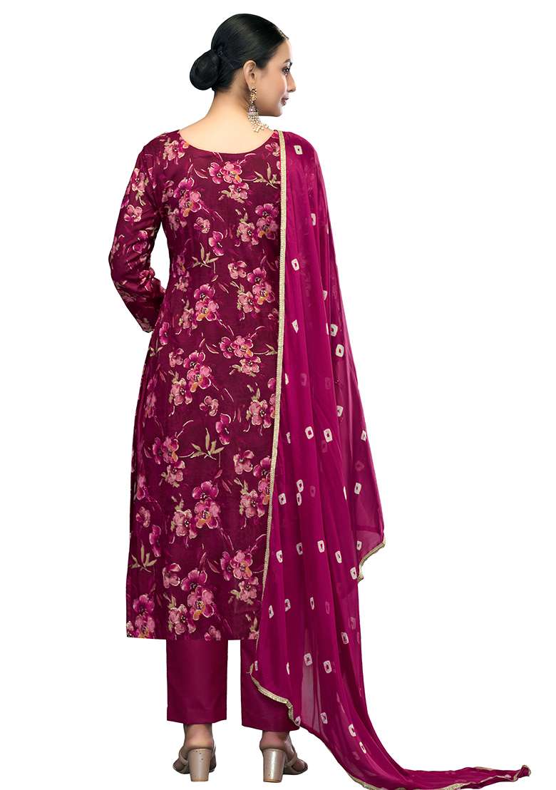 Voilet Embroidered Blended Straight Kurta Set - Indya