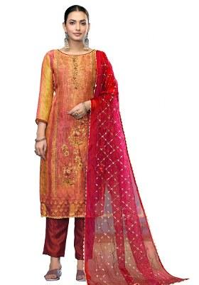 Multicolor Embroidered Simmer Dress Material