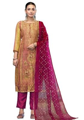 Multicolor Embroidered Simmer Dress Material