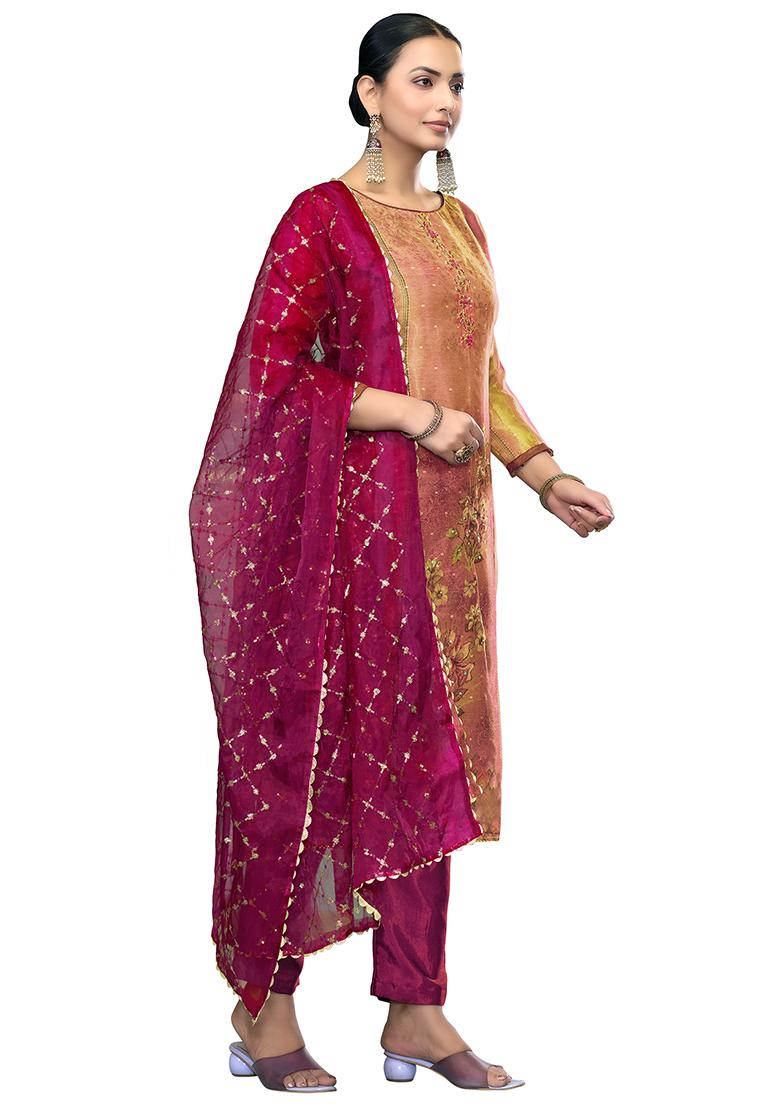 Multicolor Embroidered Simmer Dress Material - Indya