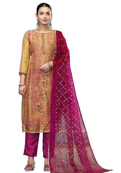 Multicolor Embroidered Simmer Dress Material