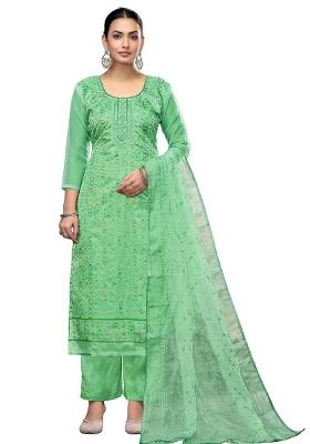 Sea Green Embroidered Viscose Dress Material