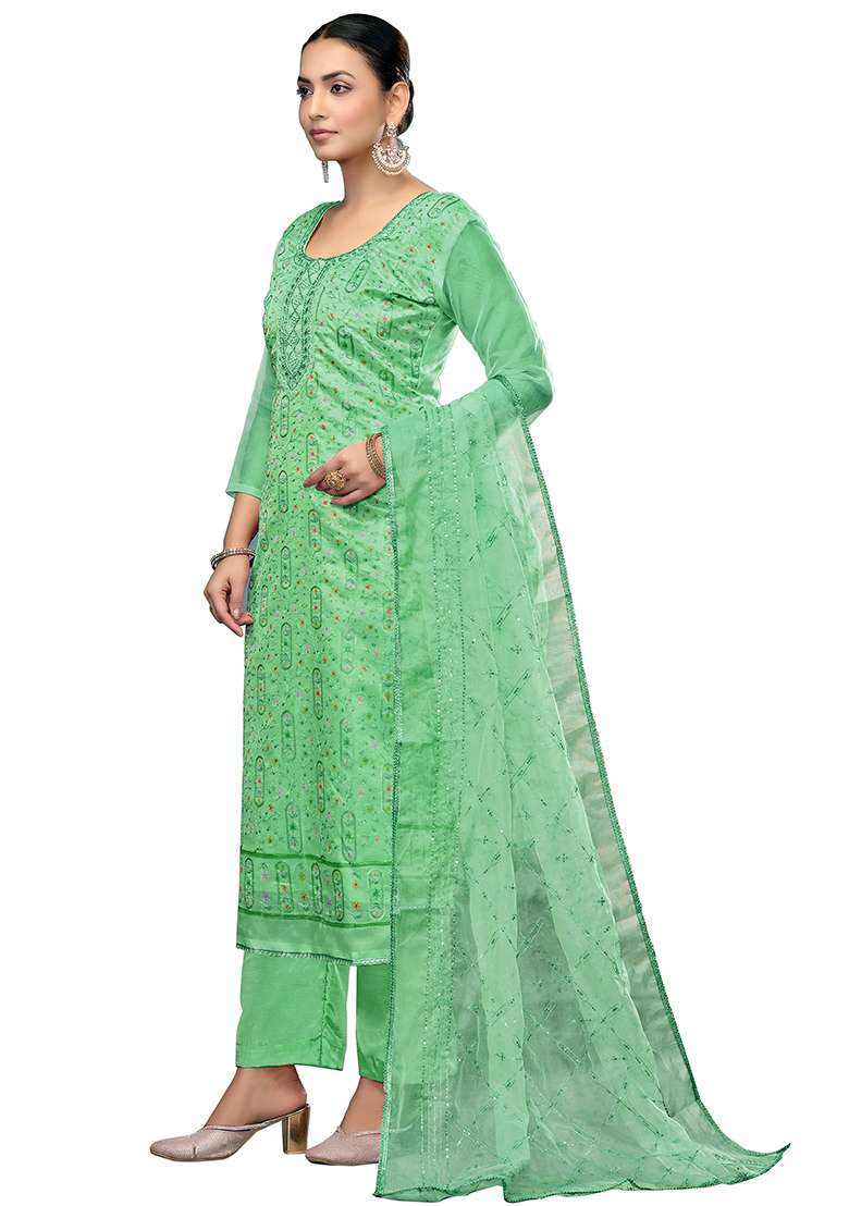 Sea Green Chikankari Viscose Straight Kurta Set - Indya