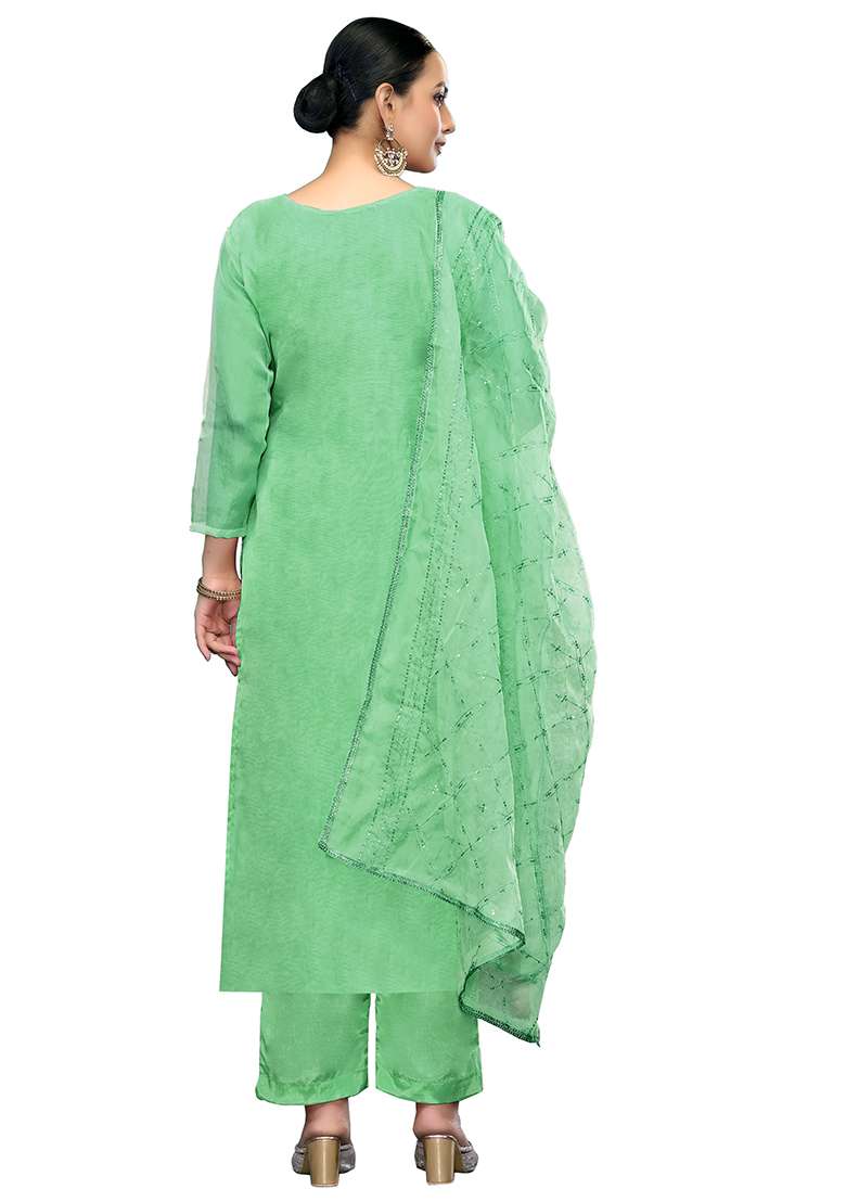 Sea Green Chikankari Viscose Straight Kurta Set - Indya