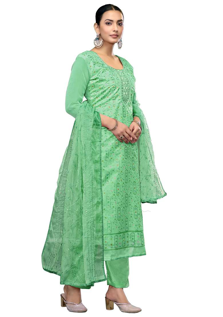 Sea Green Chikankari Viscose Straight Kurta Set - Indya