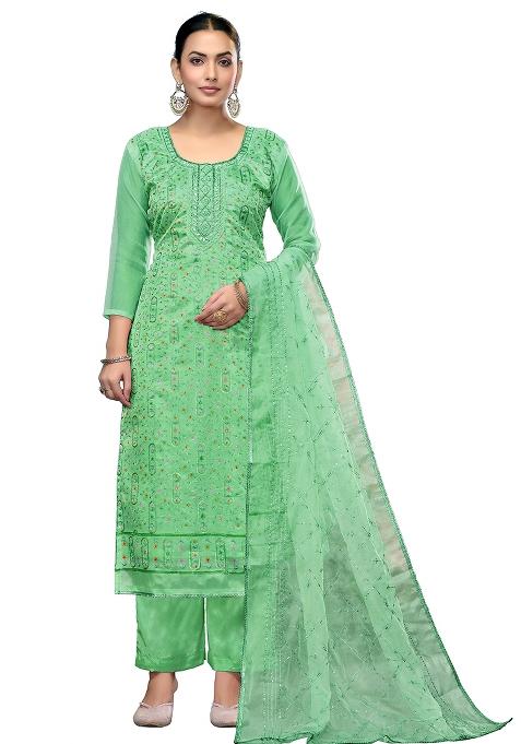 Sea Green Chikankari Viscose Straight Kurta Set