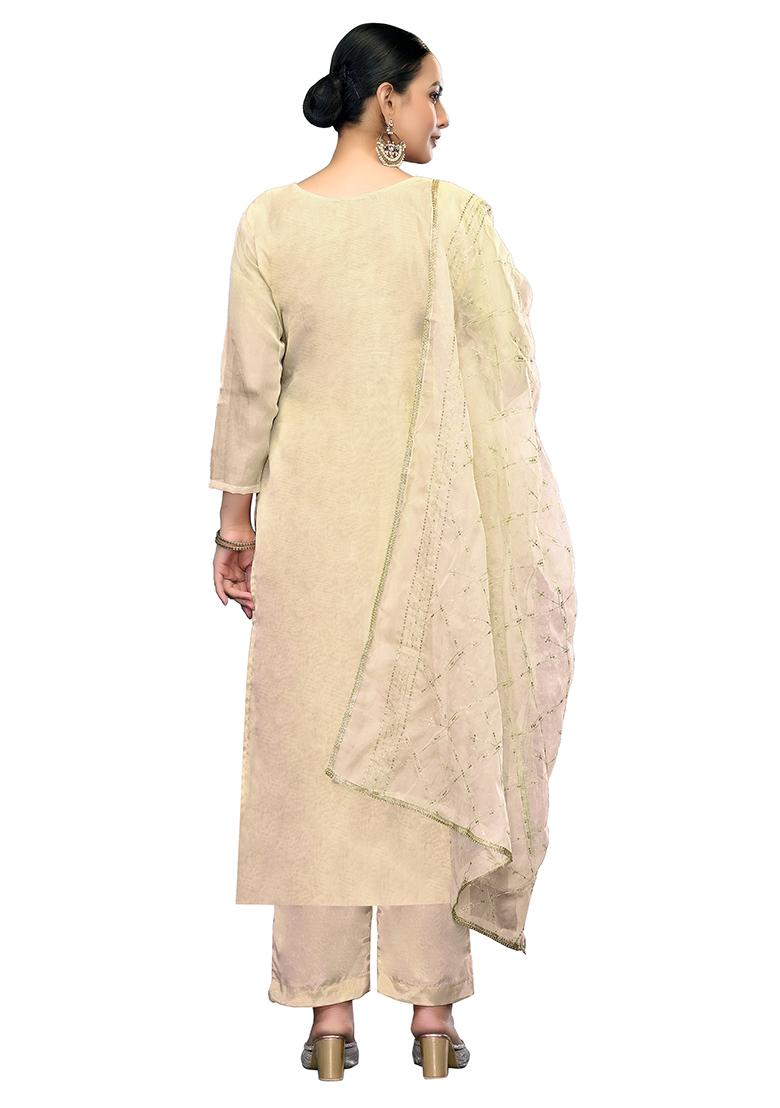 White Embroidered Viscose Dress Material