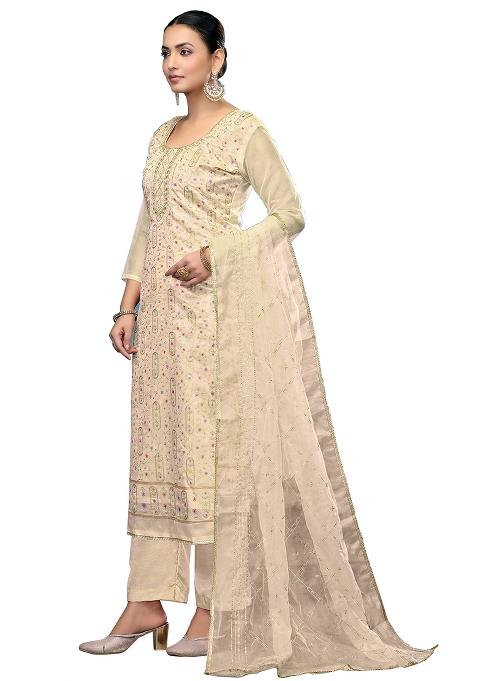 White Embroidered Viscose Dress Material