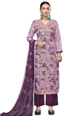 Multicolor Embroidered Oragnza Dress Material