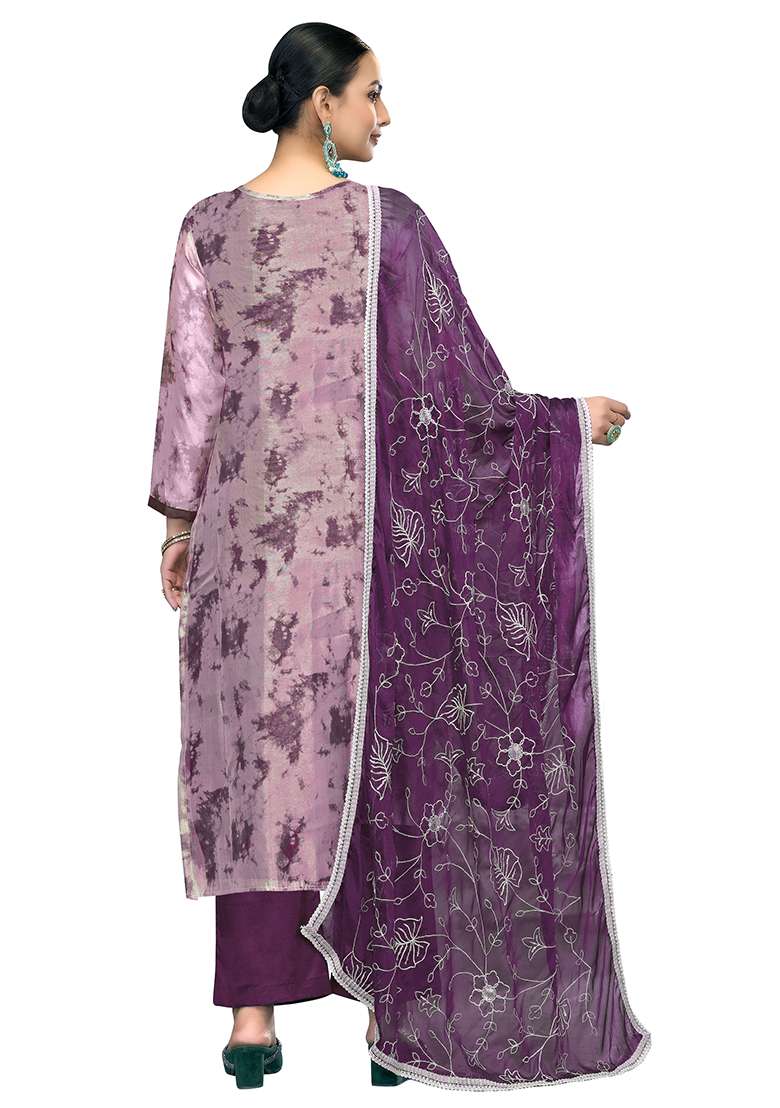 Multicolor Embroidered Oragnza Dress Material - Indya
